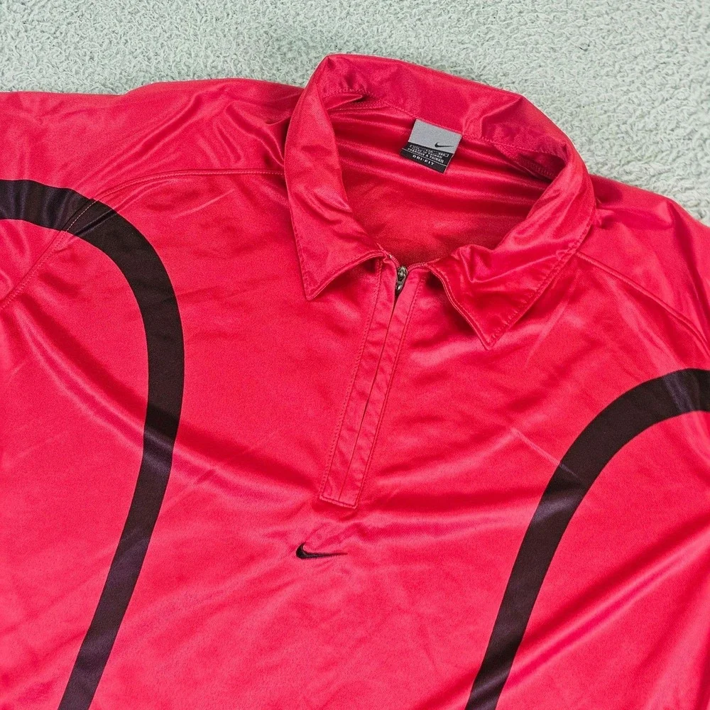 Nike Dri Fit Mens 2XL Polo Shirt Red 1/4 Zip Tennis Short Sleeve Performance